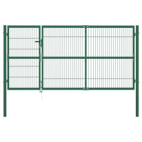 Garden Fence Gate with Posts 137.8"x55.1" Steel Green