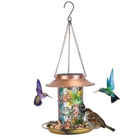 Solar Bird Feeder Decorative Hanging Bird Feeder Lantern Warm White Light Bird Feeder for Outdoor Garden Backyard (Color: Colorful)
